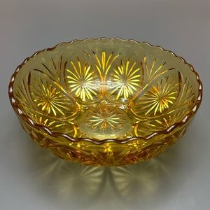 Vintage 1970s Amber Glass Bowl Anchor Hocking Candy Dish Honey Gold MCM Decor